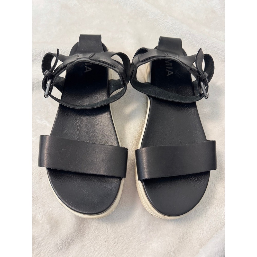 MIA Black Platform Sandals Ankle Strap Flatform White Sole Womens 8